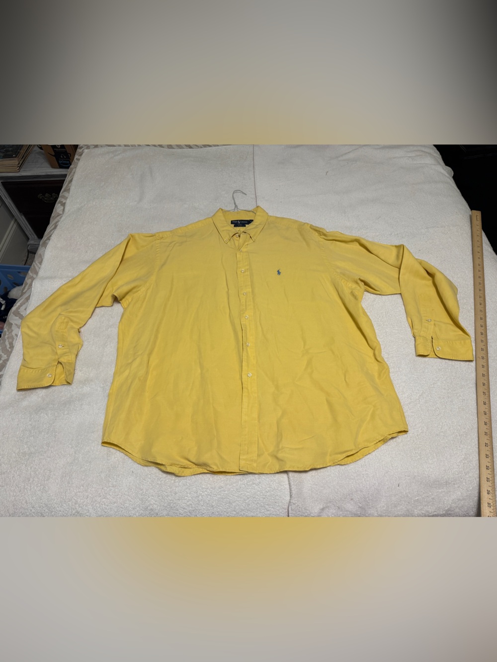 Ralph Lauren Blake Silk & Linen Button Down Shirt Mens XXL Yellow Pony Logo